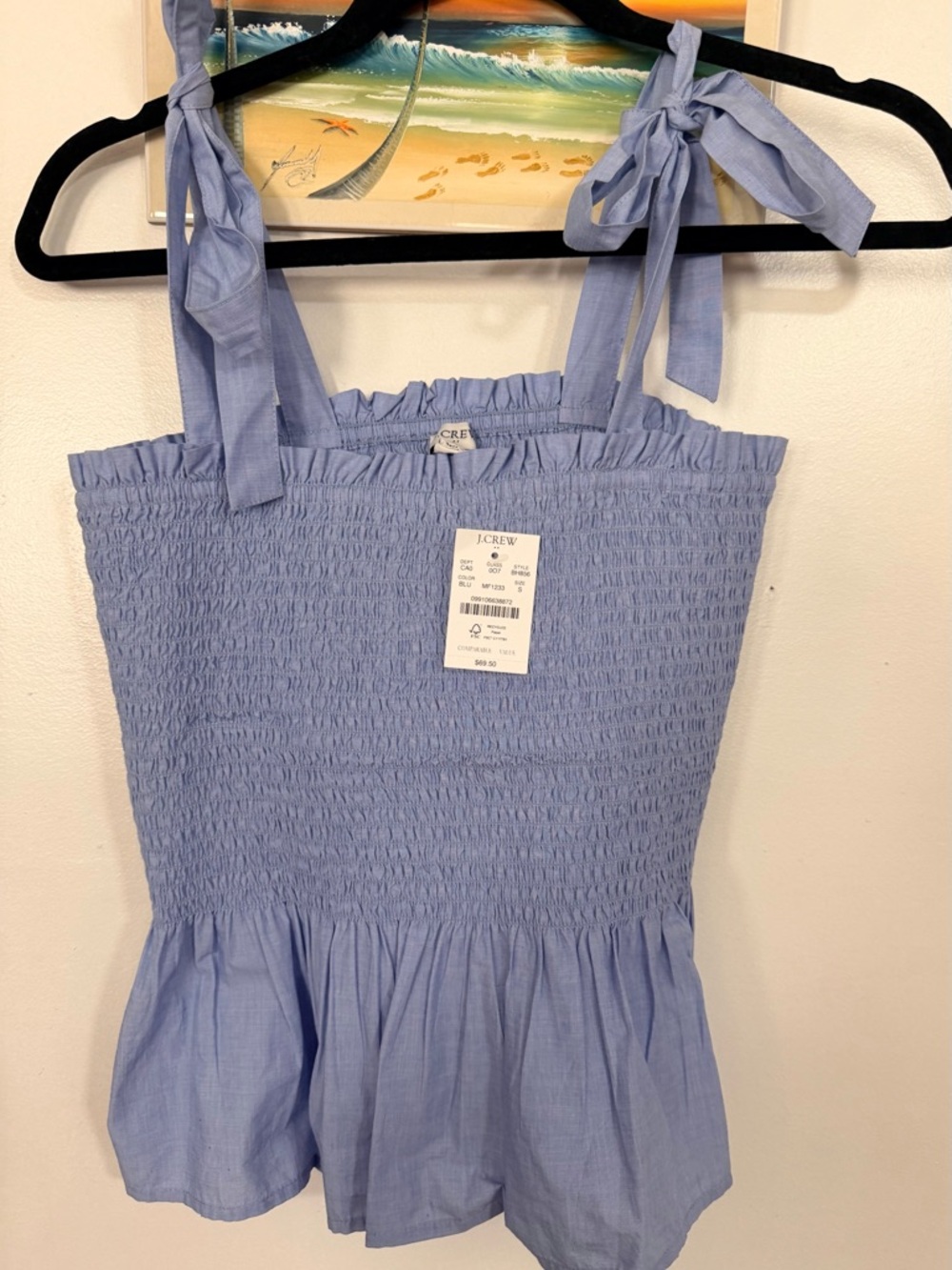 NWT J Crew Light Blue Smocked Tie-Shoulder Sundress Top